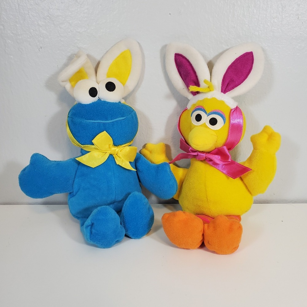 Vintage Sesame Street 6" Plush Easter Pals Cookie Monster & Big Bird 1998 Tyco